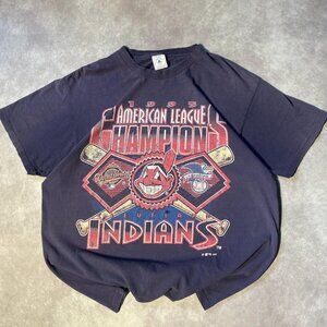 Vintage 90s Cleaveland Indians World Series MLB Graphic Tee Shirt 95
